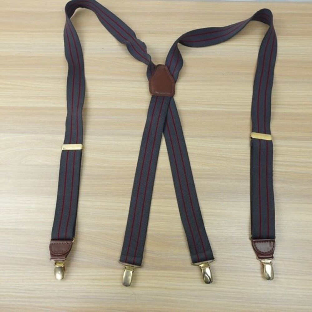 Cas Germany Suspender Mens Gray Striped Clip On X Back Braces Adjustable Stretch